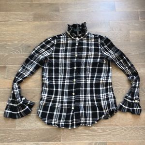 Ralph Lauren Womens Plaid Flannel Ruffle Blouse